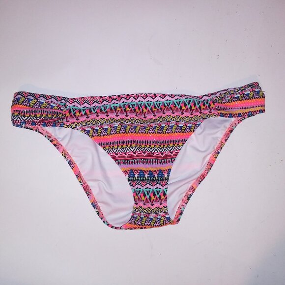 Victoria Secret Swim Bikini Bottom Large Knockout Colorful Geo Side Ruffle Preow - Picture 1 of 8